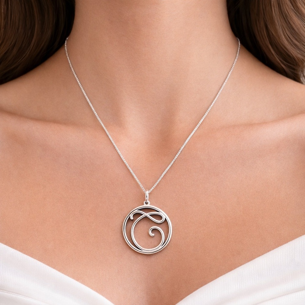 Belk Silverworks “C” Initial Pendant Necklace – Made in Italy – 18” Chain
